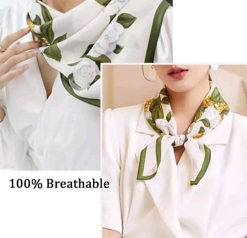 Roizsx Mode Kopftuch Quadrat Satin für Haare Strand Print Blume Beige/Grün  - Bild 4 von 7