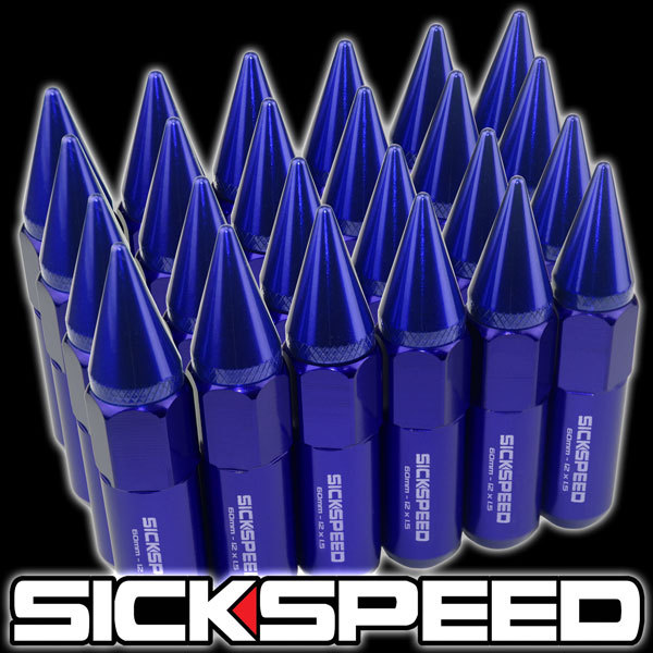 SICKSPEED 24 PC BLUE SPIKED ALUMINUM 60MM LUG NUTS FOR WHEELS/RIMS