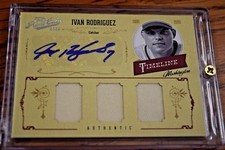 2012 Prime Cuts Timeline Material IVAN RODRIGUEZ Auto Triple Jersey 5/10 HOF