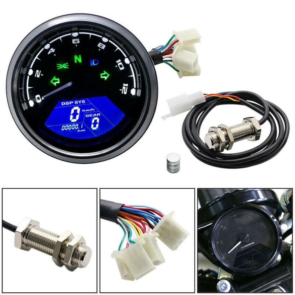Universal Motorcycle Digital LCD Speedometer Motorbike Odometer Tachometer Gauge - Image 4 of 4