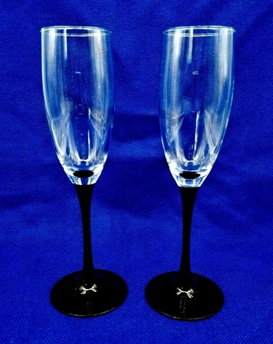 2 NIB Durand Luminarc Black Stem Domino Champagne Flutes Wine Glasses France New - Picture 3 of 5
