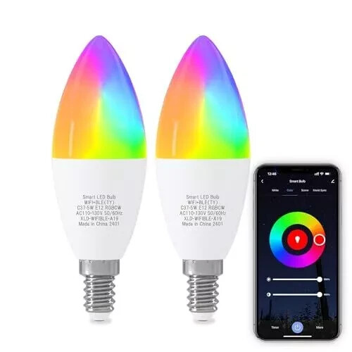 E12 Smart Bulb 5W LED Candle Light Dimmable Timer/Music Alexa & Google-image