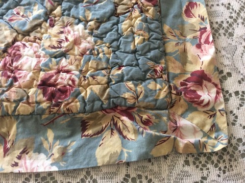 Noble Excellence Pair Quilted EURO Pillow Shams Blue Floral Ruffle Edge - Picture 3 of 7