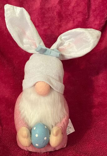Easter Bunny Ears Plush Gnome Set of 2 Shelf Sitters Holding Eggs Over 12" NEW! - Picture 3 of 12