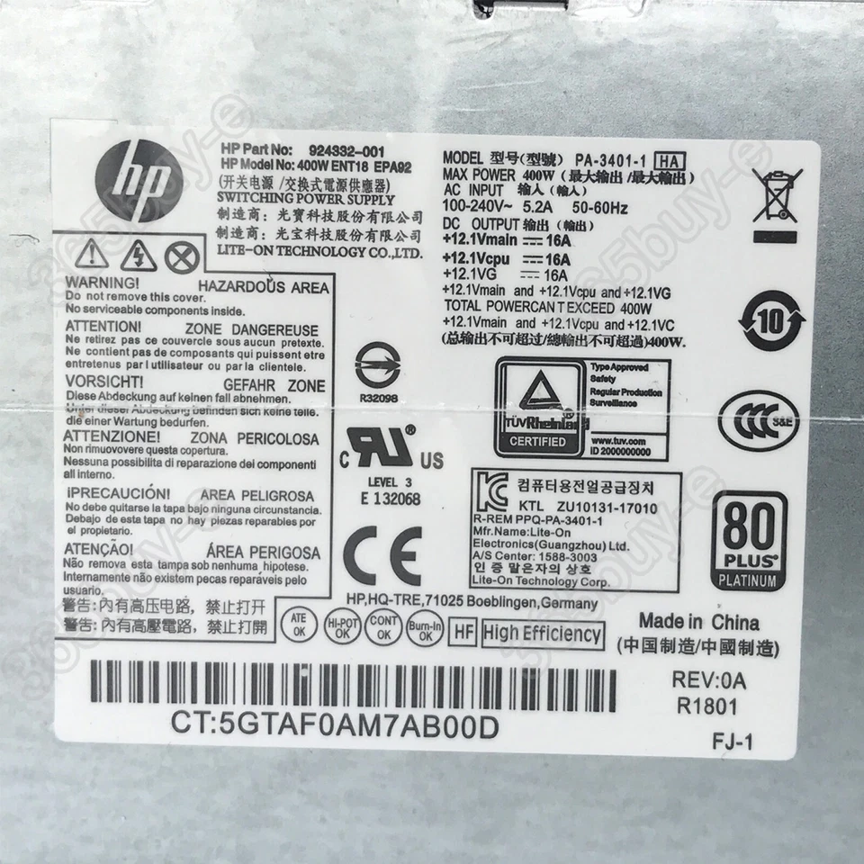 New For HP  400W 280 288 480 600 800 G3 G4 Power Supply PA-3401-1HA 942332-001 - Image 4 of 4