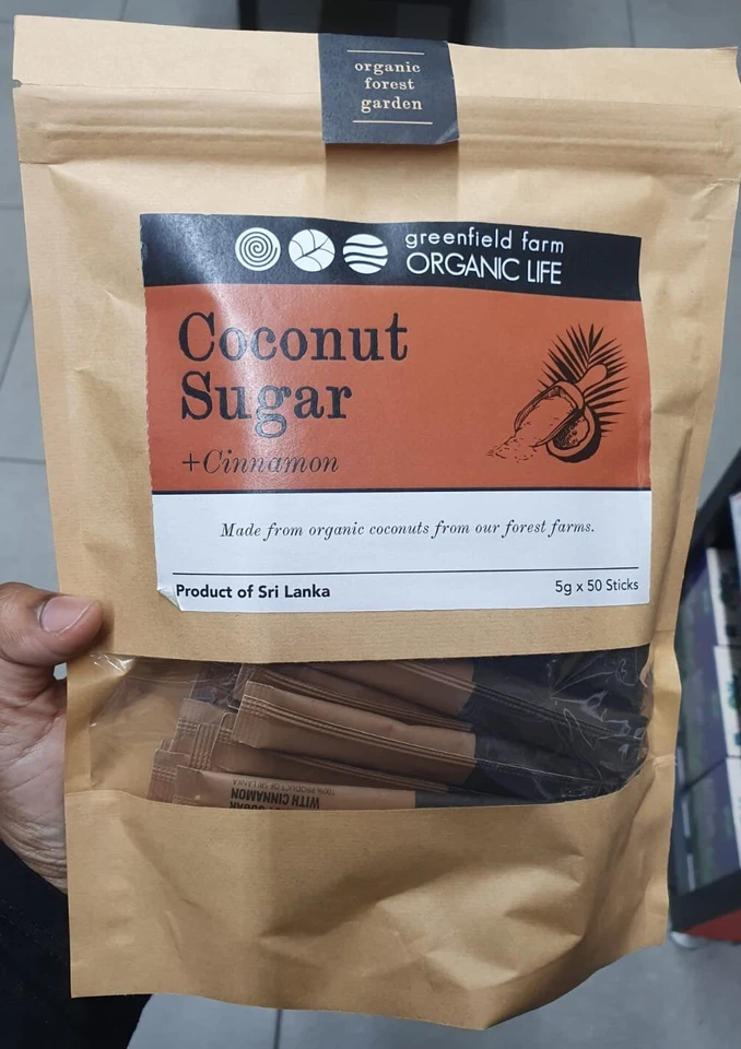 Organic Natural Coconut Sugar + Cinnamon, Gluten-Free, Non-GMO 5g 50Sticks New - Image 3 of 4