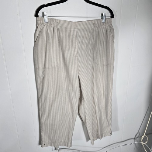 Alia Ems Sz 14 Biege White Stripe Cotton Poly Capri Pants S55 - Picture 17 of 24