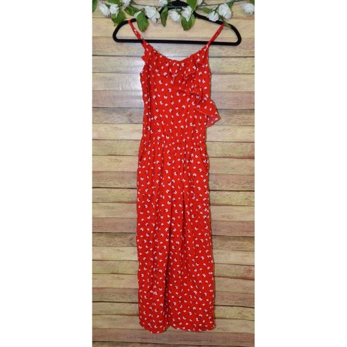 Adorable Abercrombie Kids Girls Size 13/14 Wide Leg Red Floral Jumpsuit Romper - Picture 2 of 8