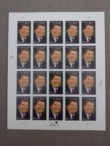 Francobolli USPS Ronald Reagan foglio di 20 mai usati 37 cent mai incernierati