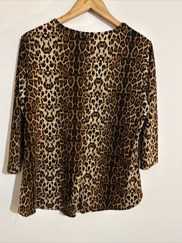Lilia Size L Women’s Top Brown Black Animal Print Short Sleeve Cotton Polyester - Picture 10 of 12
