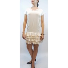 Kensie Womens Off White Short Sleeve Ruffled Hem Party Dress. Size S. NWT
