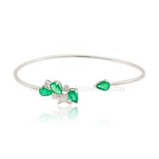 1.92 TCW Zambian Emerald H/SI Diamond Cuff Bangle Bracelet 14k White Solid Gold