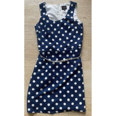 John Meyer Blue Polka Dot Sleeveless Dress with Belt M Summer Casual Retro Style