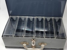 VINTAGE 1950'S PHOTO TRAY SLIDE 45mm 12 each MICO  YANKEE In 2 sided Metal Case