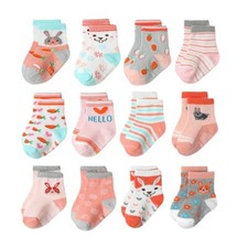 12 Pairs Infant Newborn Cotton Socks Baby Girls Toddler Girl Non Skid Socks 0-5Y