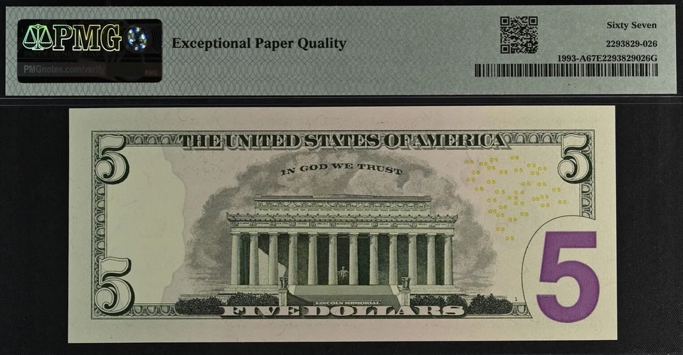 2006 $5 Federal Reserve Note PMG 67EPQ birthday low serial number 00000218 - Image 3 of 3