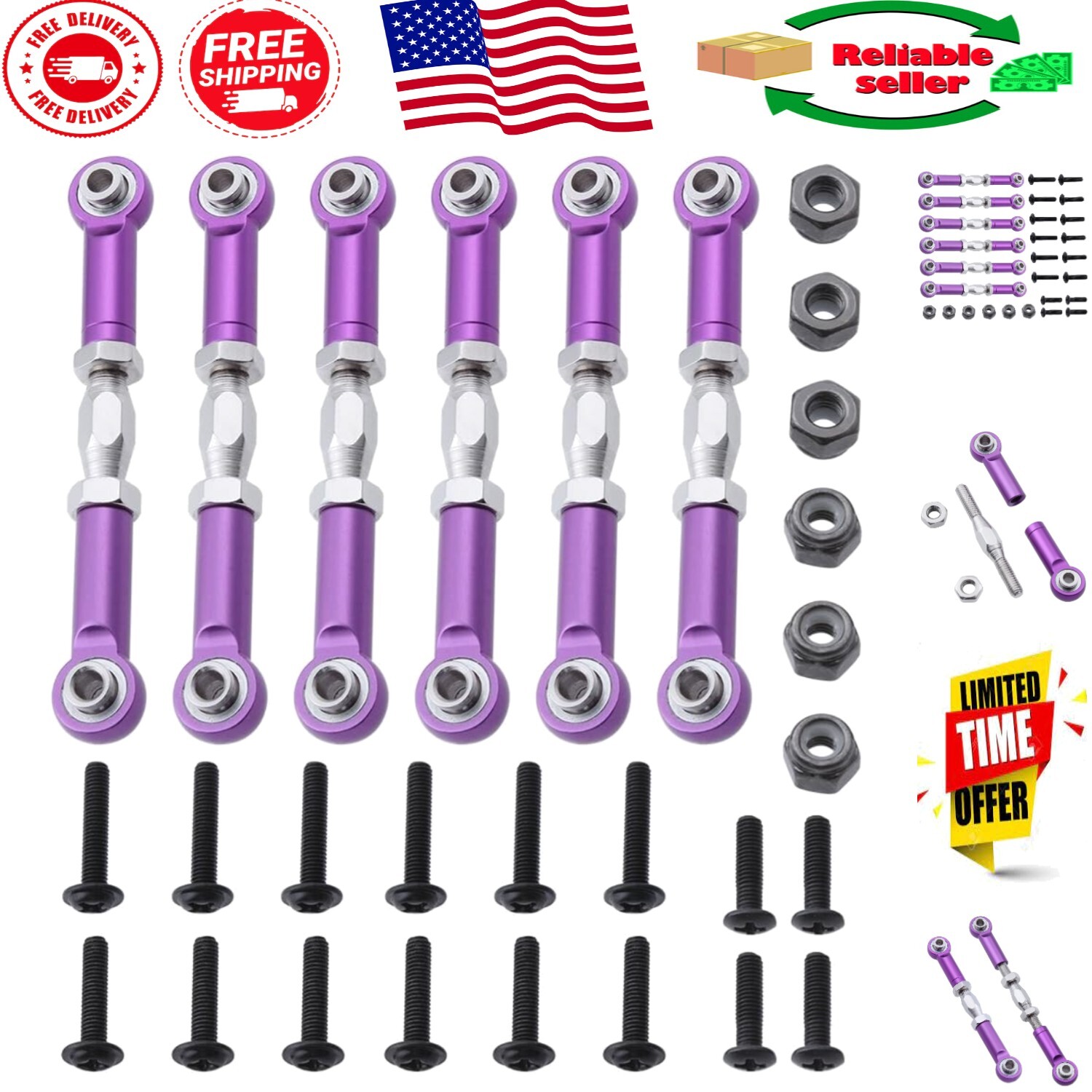 Upgrade 6PCS Aluminum Turnbuckle Linkage for Redcat Tornado & Volcano Trucks