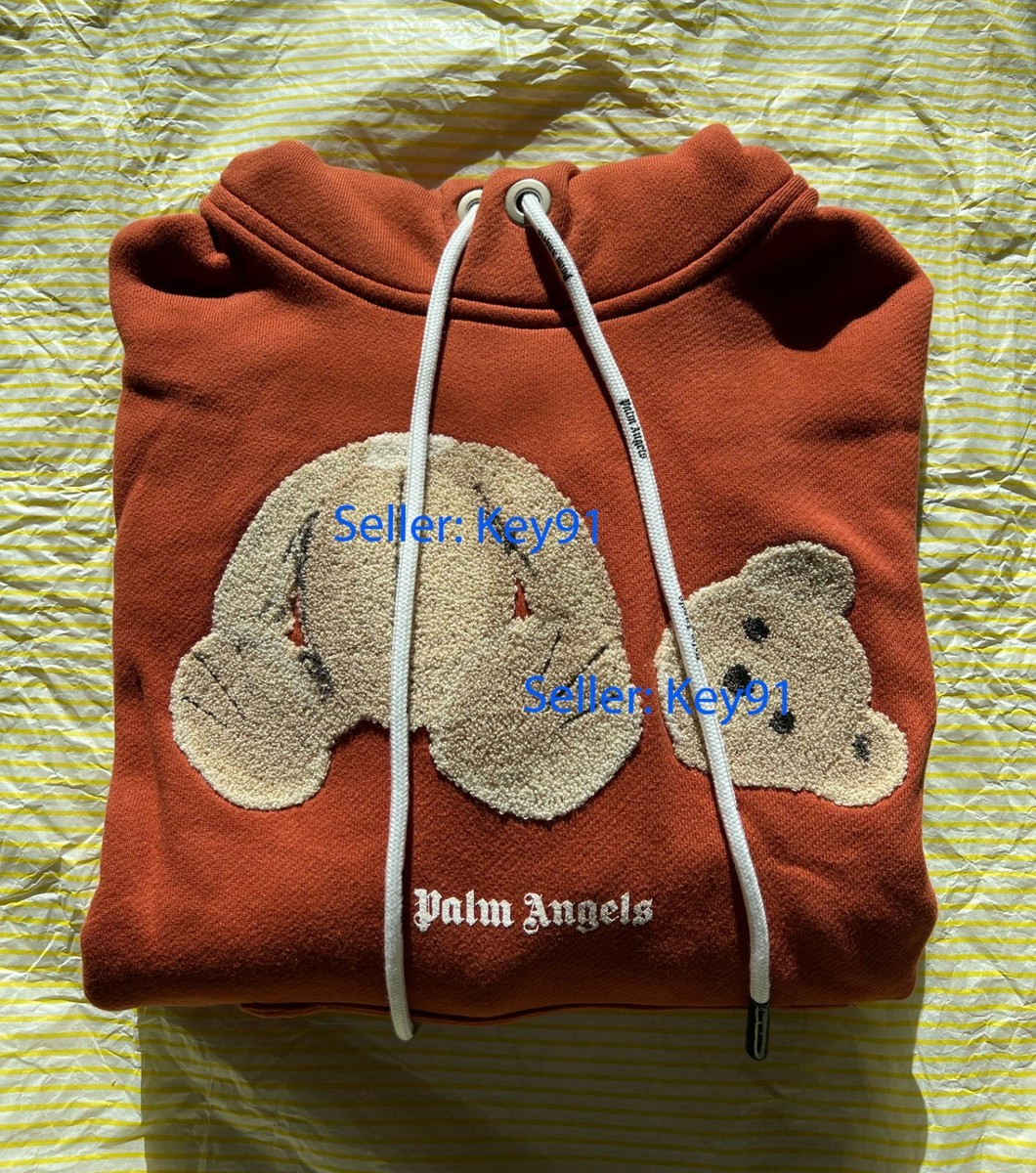 New Palm Angels Bear Print Jersey hoodie Sweatshirt Small S Brick Red Brown