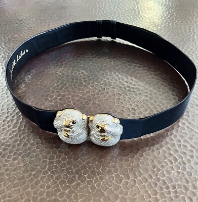 JUDITH LEIBER Rhinestone Gilt Metal Monkeys See No Evil  display picture 2