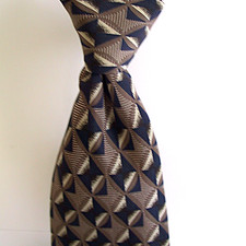 Alfani Silk Tie Brown Black Tan Geometric Design, Browns 4" Made in the USA
