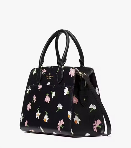 Kate Spade Madison Floral Waltz Medium Top Zip Satchel KF440 Black Multi - Picture 3 of 6