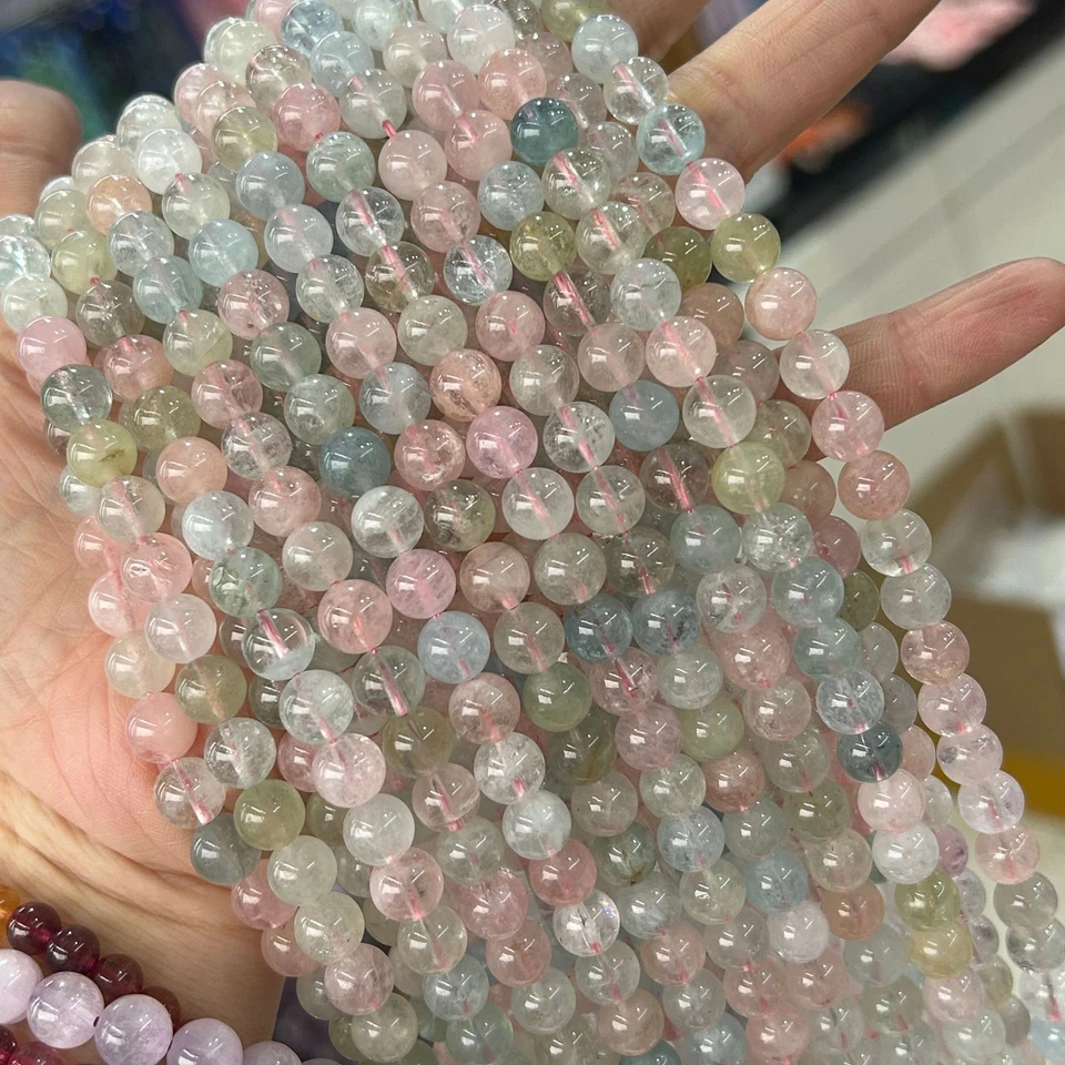 Cuentas de berilo de morganita natural transparente de alta calidad de 4-12 mm para hacer joyas Foto 3 de 4