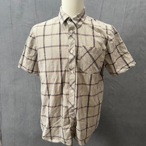 Vans Plaid Light Brown Short Sleeve Button Up Down Shirt Mens Size Medium - Picture 3 of 12