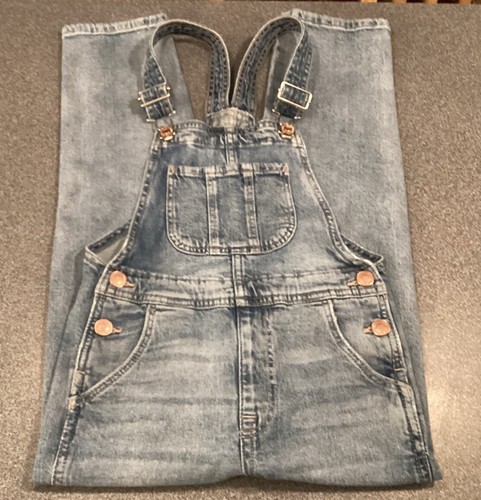 H&M Bib Overalls Girls & Denim Size 7 Side Snaps Medium Wash Straight Leg - Picture 4 of 17
