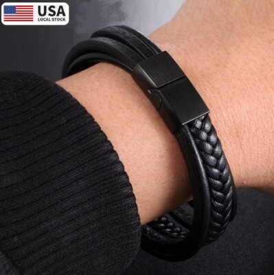 Black Multi-Layer Braided Leather Bracelet | Classy Men