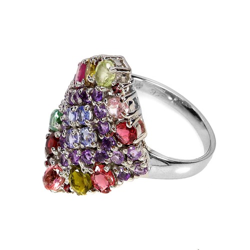 Anello In Argento Sterling 925 Ovale Con Tormalina Ametista Tanzanite Gioielli 8 - Foto 3 di 14