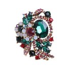 Green & Red Floral Design Christmas Betsey Johnson Rhinestone Crystal Brooch Pin