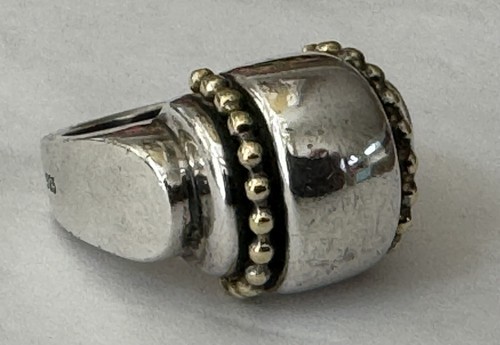 Luxury Designer Lagos Caviar Sterling Silver & 18k Gold Dots Size 5.5 Dome Ring - Picture 9 of 11