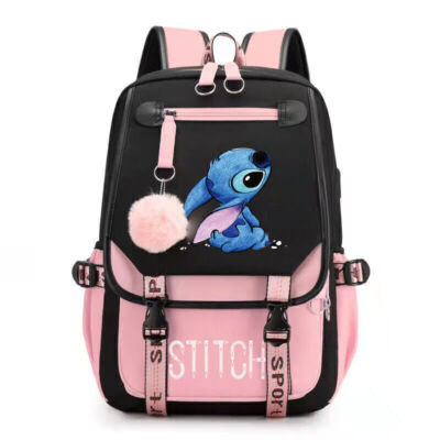 Anime Stitch Students Usb Backpack Boys Girls Travel Rucksack School Bag |  eBay