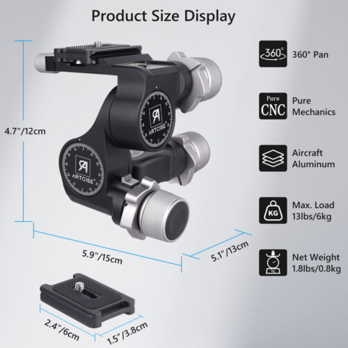 Cabezal de trípode con engranaje de 3 vías ARTCISE 3 ejes cabezal fluido panorámico placa QR - Imagen 3 de 10