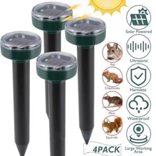 4 Pack Mole Solar Ultrasonic Animal Repeller Rabbit Snake Repellent for Farm US