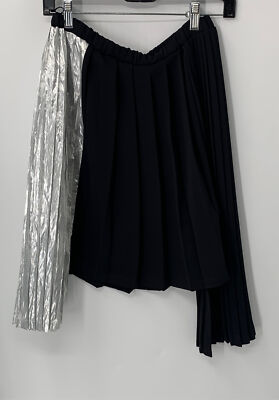 N.21 Girls Black Metallic Silver Elastic Waist Pleated Skirt NWT sz 14y