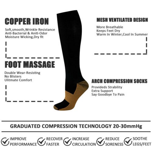 Knee High Copper Compression Socks Pressure Socks 20-30 Mmhg Foot Calf Support - Picture 3 of 16