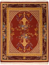 RRA 8x10 Indo Aubusson/Savonnerie Red & Gold Rug 16204