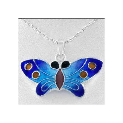 Broche Papillon Argent Sterling – émail Vert Et Bleu, .925, Artisanale SilverSpeck