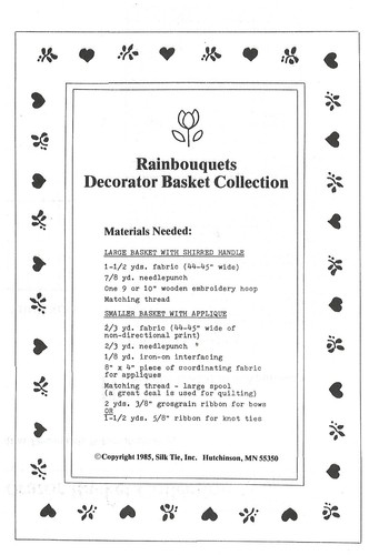 1985 Rainbouquets Decorator Basket Collection Silk Tie sewing pattern uncut - Picture 2 of 3