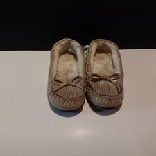 Youth girls 3 tan/gold shimmer Moccasins