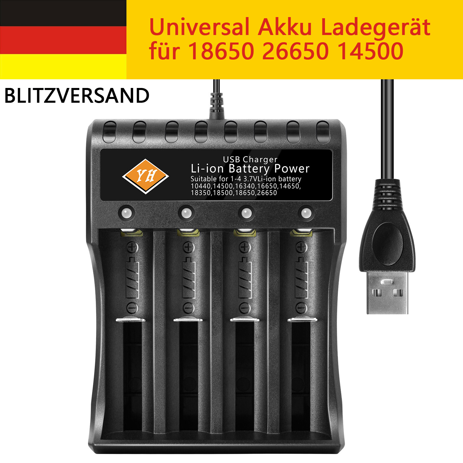 Akku Ladegerät für 4-fach 18650 Akkus Batterieladegerät Lithium Batterien Li-Ion