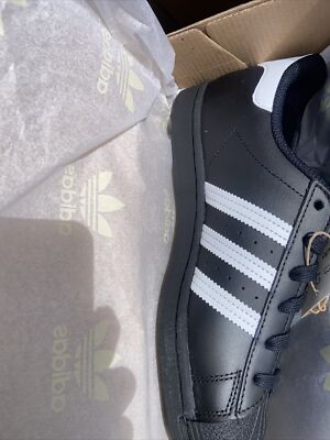 adidas Boys Kids Superstar J Foundation Black White Leather Basketball  Shoes 6 | eBay