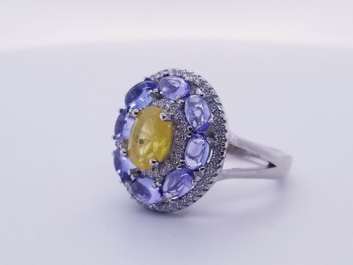 Dome Shape Citrine & Amethyst Halo Gemstone Bali 925 Sterling Silver Ring sz 7 - Picture 2 of 5