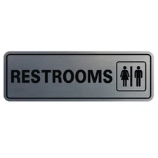 Standard Restrooms Sign - Silver - Large 3" X 9"