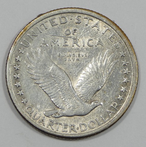 Cuarto de dólar Standing Liberty 1917-D Ty-1 casi sin circular plata 25c - Imagen 4 de 4