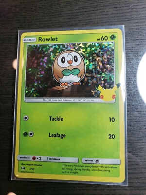 rowlet pokemon card holographic SV2/SV94 | Rare Holo | Hidden Fates Shiny Vault Grass / 50 / Basic Card Text Pokemon Tcg McDonald's 25th Anniversary