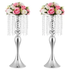 Silver Vases for Centerpieces, 21.3in Crystal Flower Arrangement Stand, Weddi...