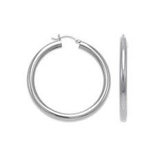 Real 14K White Gold 2-4mm Round Tube Hoop Earrings Women Large Hoops