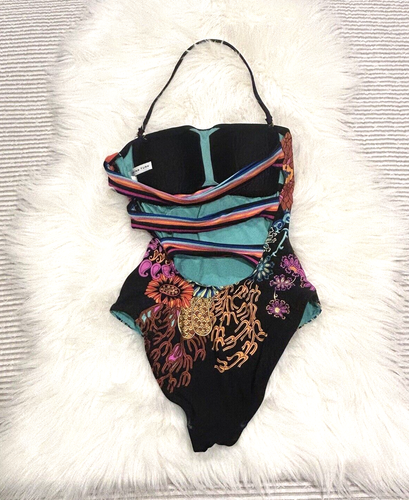 Trina Turk Black Multi Electric Reef Bandeau One-Piece Swimsuit Size 2 - Picture 7 of 8